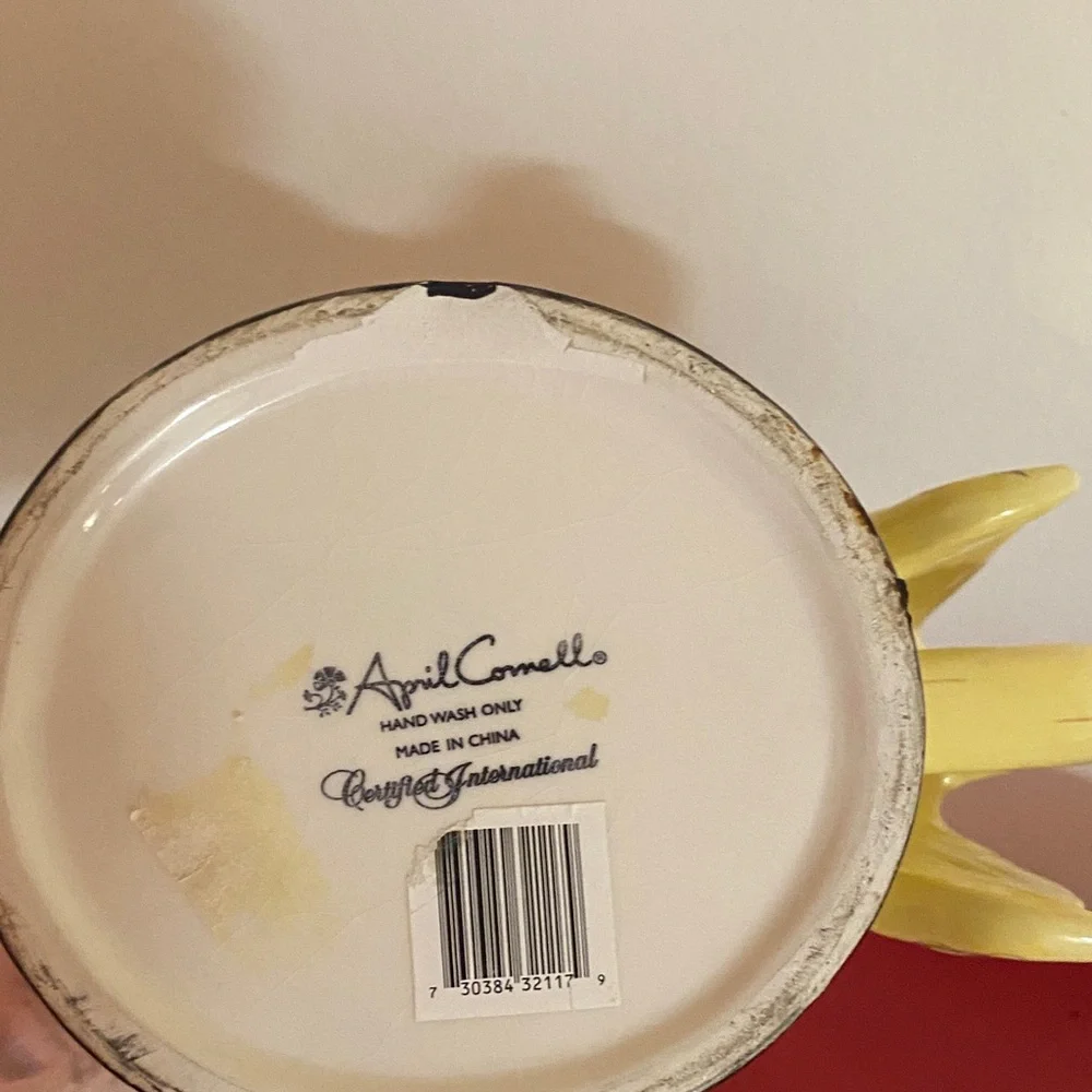 April Cornell Vibrant Yellow and Red Rooster Ceramic Water Pitcher - Picture 2 of 4